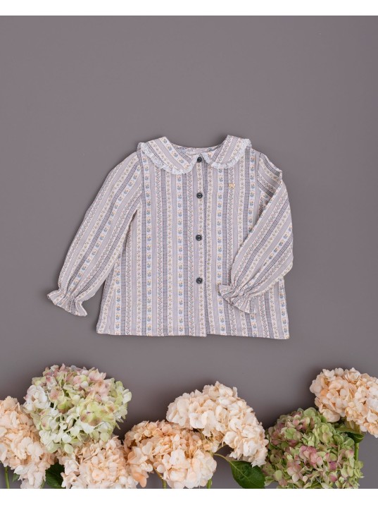 Camisa Marinera Rayas Flores Antracita Mi Canesú