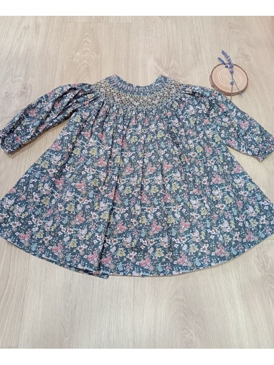 Vestido Flor Marino Punto Smock Dbb