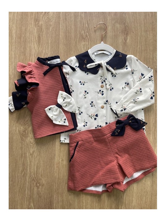 Conjunto Camisa Ondas Flores+Short Marsalá Manuela Montero